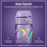 ION8 Leak Proof Slim Water Bottle, Recyclon, Purple Unicorns, 500ml (18oz)