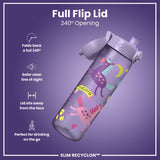 ION8 Leak Proof Slim Water Bottle, Recyclon, Purple Unicorns, 500ml (18oz)