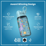 ION8 Leak Proof Kids Water Bottle, Recyclon, Blue Unicorns, 350ml (12oz)