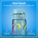 ION8 Leak Proof Slim Water Bottle, Recyclon, Blue Unicorns, 500ml (18oz)