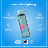 ION8 Leak Proof Slim Water Bottle, Recyclon, Blue Unicorns, 500ml (18oz)