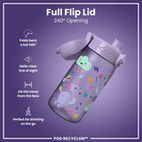 ION8 Leak Proof Kids Water Bottle, Recyclon, Purple Unicorns, 350ml (12oz)