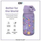 ION8 Leak Proof Kids Water Bottle, Recyclon, Purple Unicorns, 350ml (12oz)