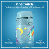 ION8 Leak Proof Slim Water Bottle, Stainless Steel, Blue Unicorns, 600ml (20oz)
