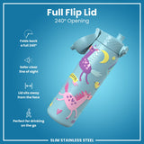 ION8 Leak Proof Slim Water Bottle, Stainless Steel, Blue Unicorns, 600ml (20oz)