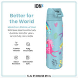ION8 Leak Proof Slim Water Bottle, Stainless Steel, Blue Unicorns, 600ml (20oz)
