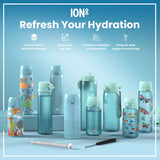 ION8 Leak Proof Slim Water Bottle, Stainless Steel, Blue Unicorns, 600ml (20oz)
