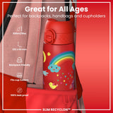 ION8 Leak Proof Slim Water Bottle, Recyclon, Red Unicorns, 500ml (18oz)