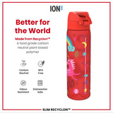 ION8 Leak Proof Slim Water Bottle, Recyclon, Red Unicorns, 500ml (18oz)