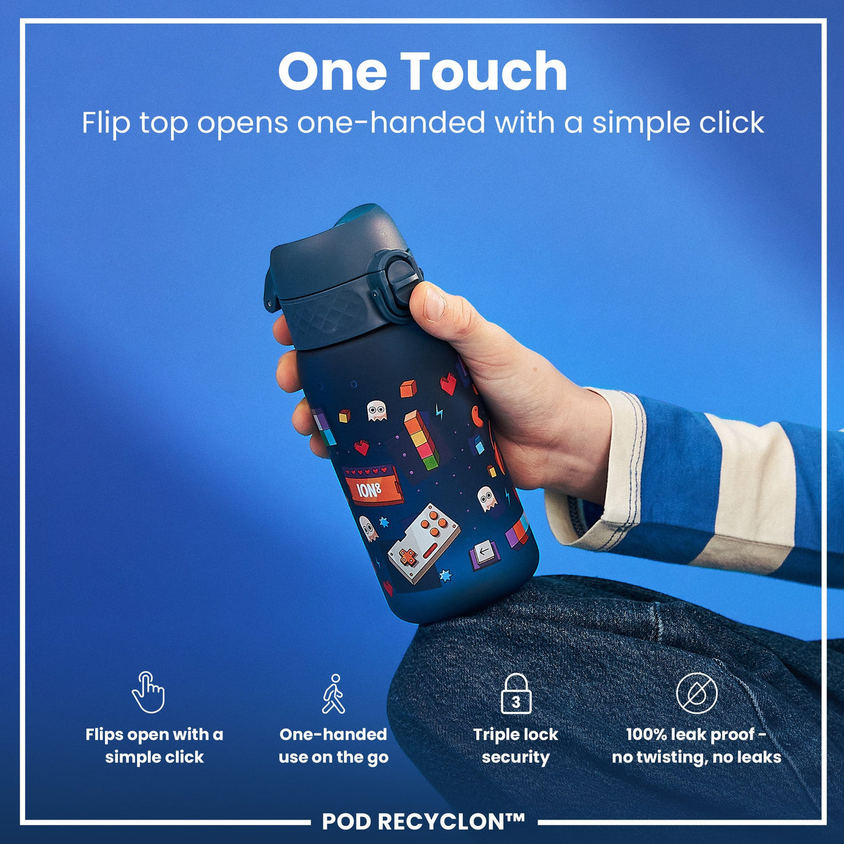 ION8 Leak Proof Kids Water Bottle, Recyclon, Gamer, 350ml (12oz)