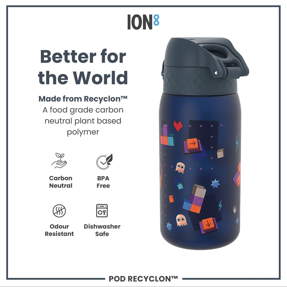 ION8 Leak Proof Kids Water Bottle, Recyclon, Gamer, 350ml (12oz)