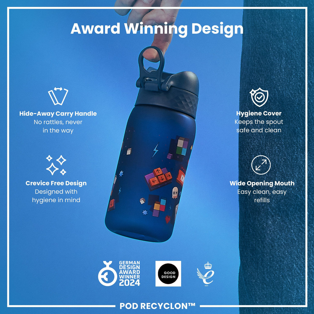 ION8 Leak Proof Kids Water Bottle, Recyclon, Gamer, 350ml (12oz)