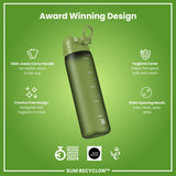 ION8 Leak Proof Slim Water Bottle, Recyclon, Khaki Green, 500ml (18oz)