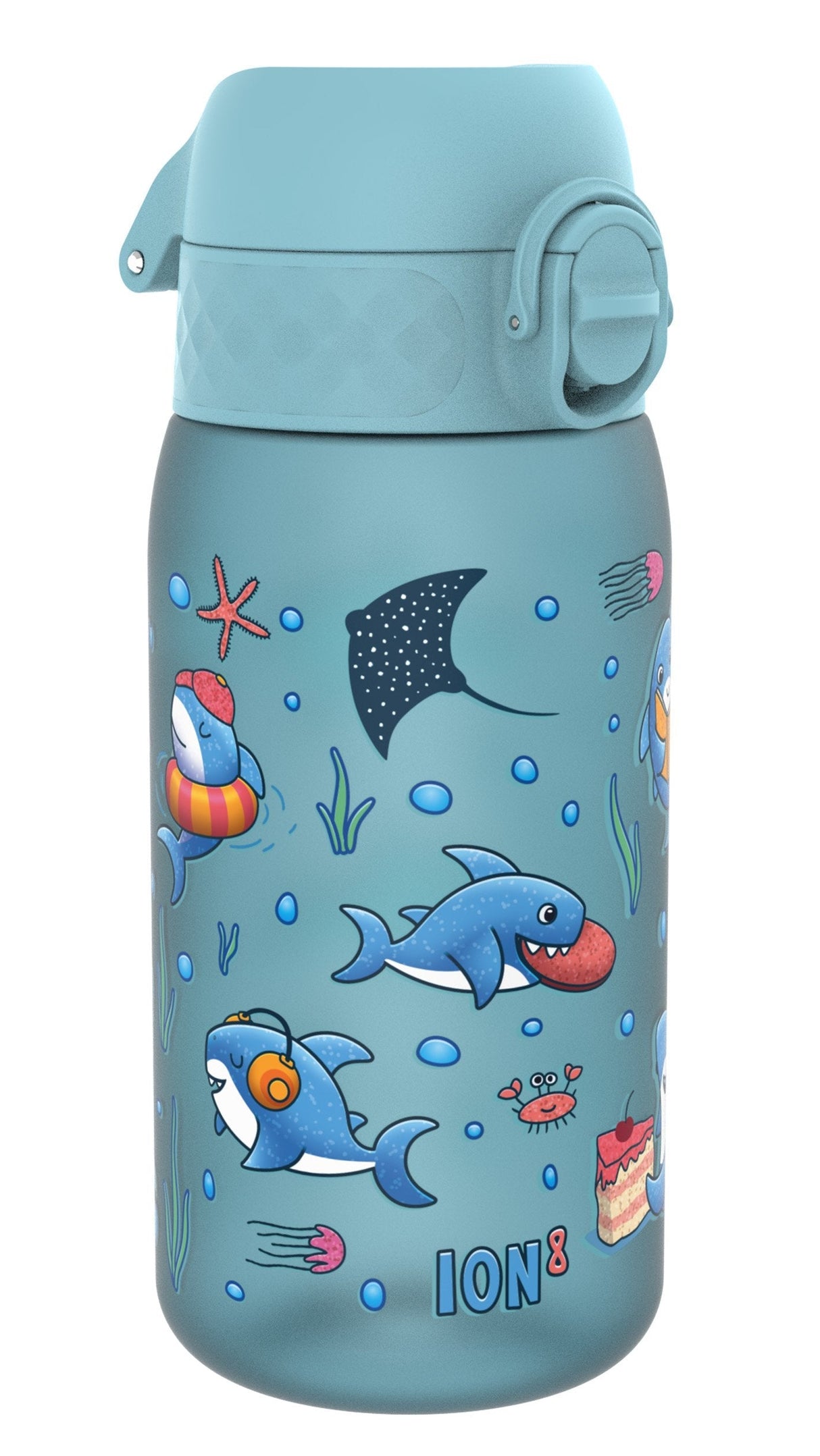 ION8 Leak Proof Kids Water Bottle, Recyclon, Sharks, 350ml (12oz)