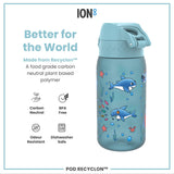 ION8 Leak Proof Kids Water Bottle, Recyclon, Sharks, 350ml (12oz)
