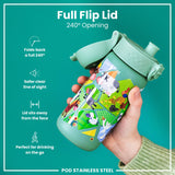 ION8 Leak Proof Kids Water Bottle, Stainless Steel, Farming Animals, 400ml (13oz)