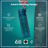 ION8 Leak Proof Slim Water Bottle, Recyclon, Waves, 500ml (18oz)