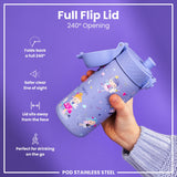 ION8 Leak Proof Kids Water Bottle, Stainless Steel, Fairies, 400ml (13oz)