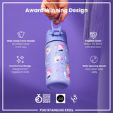 ION8 Leak Proof Kids Water Bottle, Stainless Steel, Fairies, 400ml (13oz)