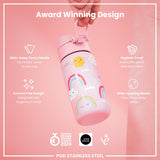 ION8 Leak Proof Kids Water Bottle, Stainless Steel, Rainbows, 400ml (13oz)