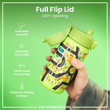 ION8 Leak Proof Water Bottle, Stainless Steel, Cars, 400ml (13oz)