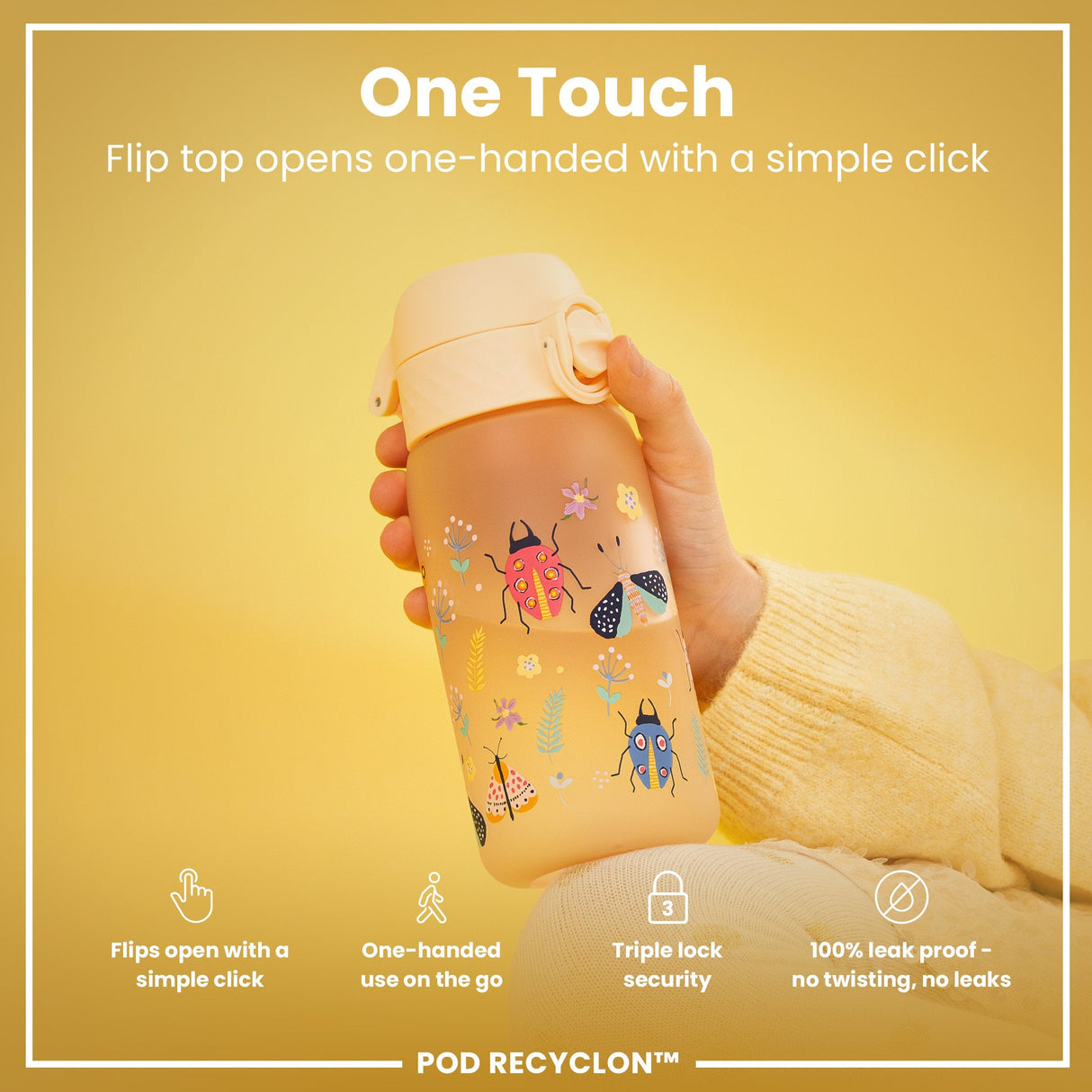 ION8 Leak Proof Kids Water Bottle, Recyclon, Bugs Life, 350ml (12oz)