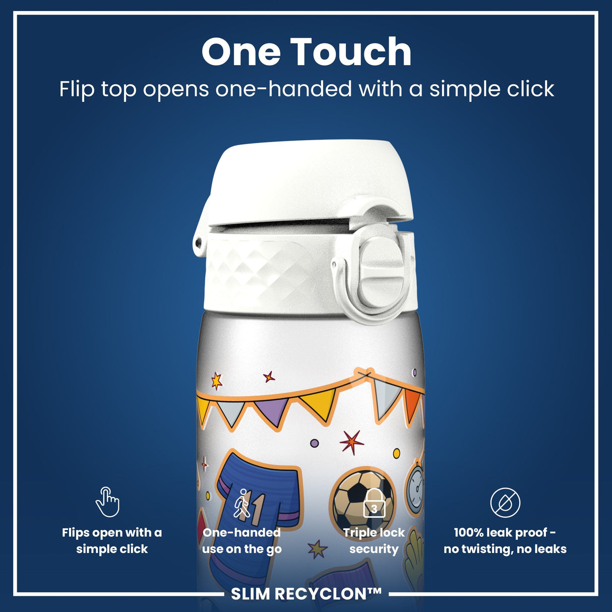 ION8 Leak Proof Slim Water Bottle, Recyclon, Football, 500ml (18oz)