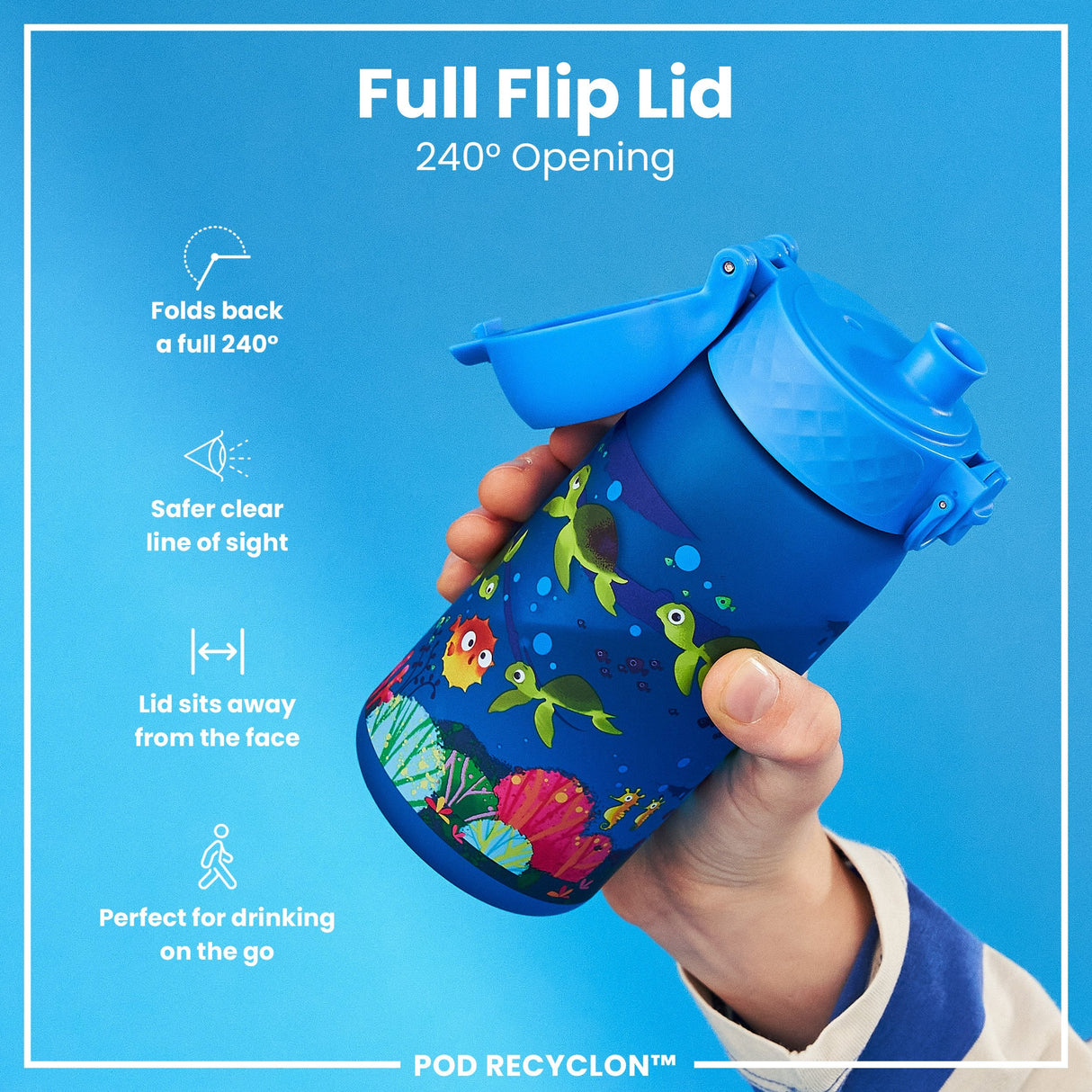ION8 Leak Proof Kids Water Bottle, Recyclon, Sea Turtle, 350ml (12oz)