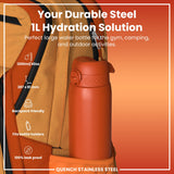 ION8 Leak Proof 1 Litre Water Bottle, Stainless Steel, Hearty Orange, 1L