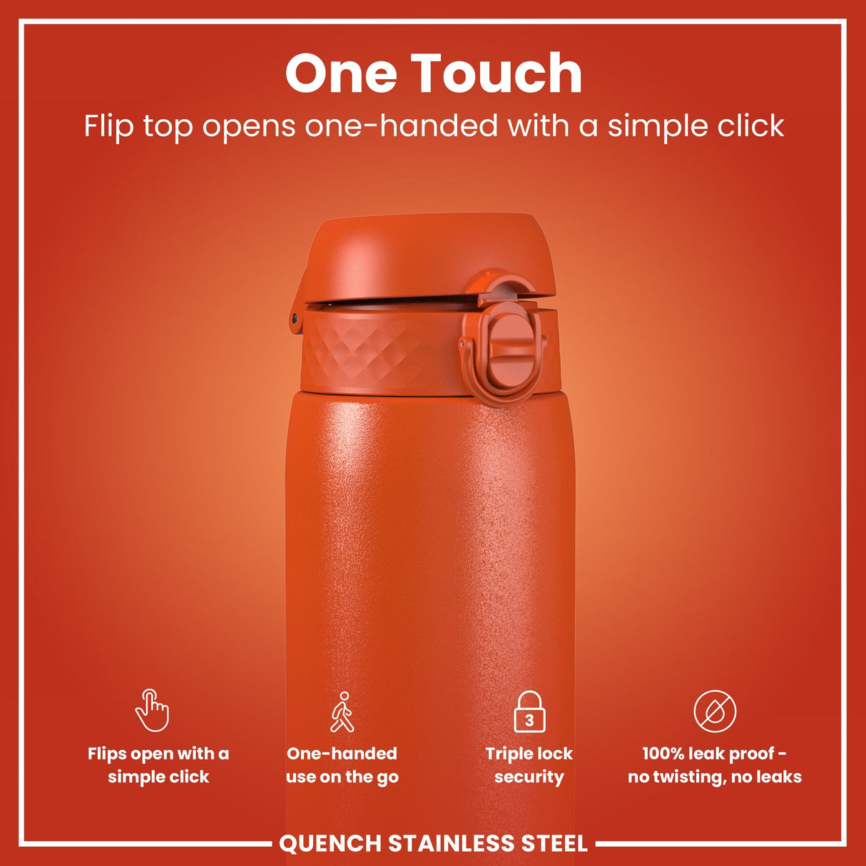 ION8 Leak Proof 1 Litre Water Bottle, Stainless Steel, Hearty Orange, 1L
