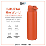 ION8 Leak Proof 1 Litre Water Bottle, Stainless Steel, Hearty Orange, 1L