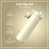 ION8 Leak Proof Slim Water Bottle, Stainless Steel, Creamy White, 600ml (20oz)