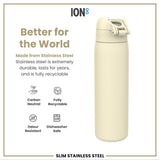 ION8 Leak Proof Slim Water Bottle, Stainless Steel, Creamy White, 600ml (20oz)