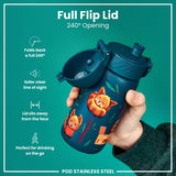 ION8 Leak Proof Kids Water Bottle, Stainless Steel, Red Pandas, 400ml (13oz)