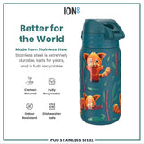 ION8 Leak Proof Kids Water Bottle, Stainless Steel, Red Pandas, 400ml (13oz)