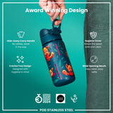 ION8 Leak Proof Kids Water Bottle, Stainless Steel, Red Pandas, 400ml (13oz)