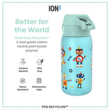 ION8 Leak Proof Kids Water Bottle, Recyclon, Robots, 350ml (12oz)