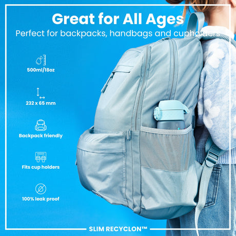 ION8 Leak Proof Slim Water Bottle, Recyclon, Mermaids, 500ml (18oz)