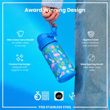 ION8 Leak Proof Kids Water Bottle, Stainless Steel, Flamingos, 400ml (13oz)