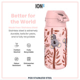 ION8 Leak Proof Kids Water Bottle, Stainless Steel, Koalas, 400ml (13oz)