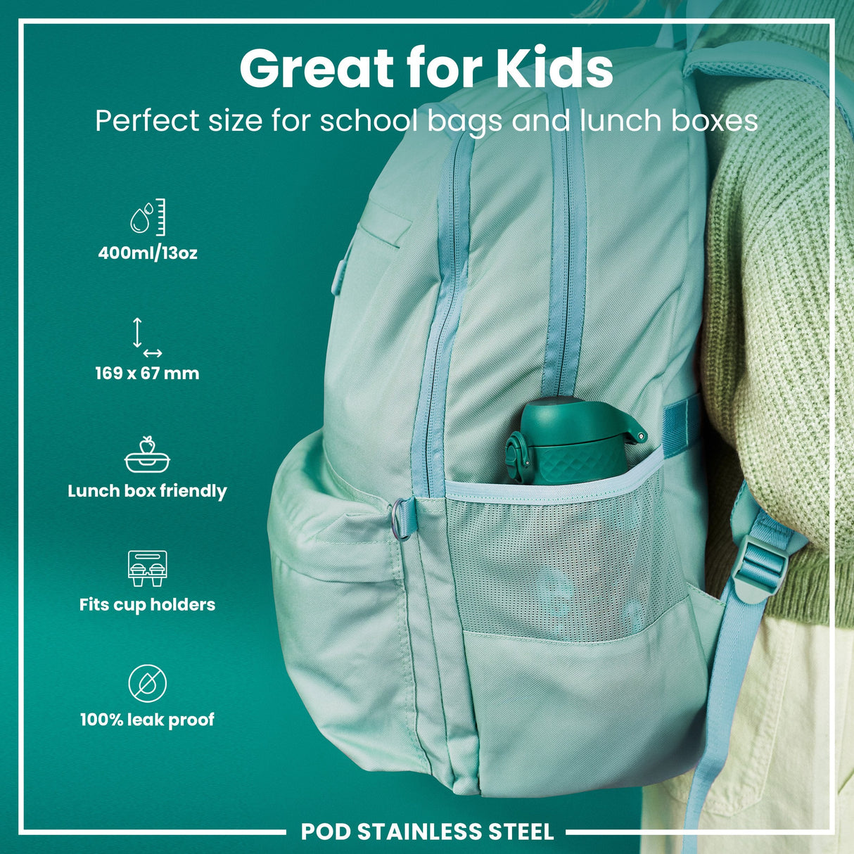 ION8 Leak Proof Kids Water Bottle, Stainless Steel, Otters, 400ml (13oz)