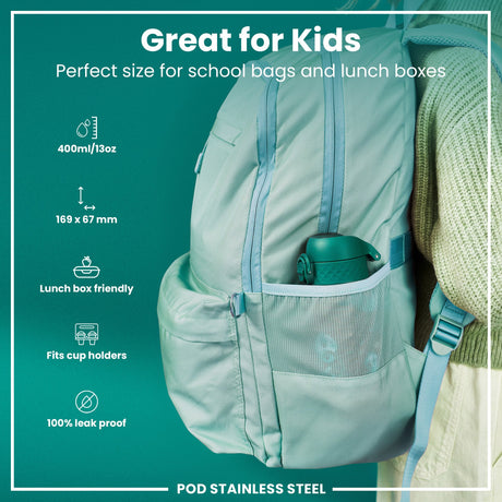 ION8 Leak Proof Kids Water Bottle, Stainless Steel, Otters, 400ml (13oz)