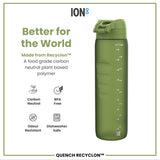 ION8 Leak Proof 1 litre Water Bottle, Recyclon, Khaki Green, 1L