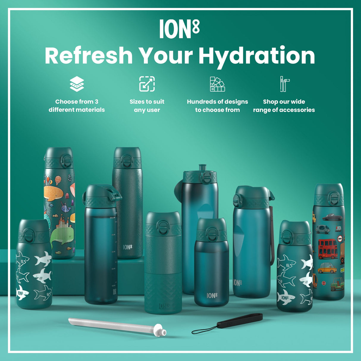 ION8 Leak Proof Slim Thermal Steel Water Bottle, Insulated, Automobiles, 500ml (17oz)