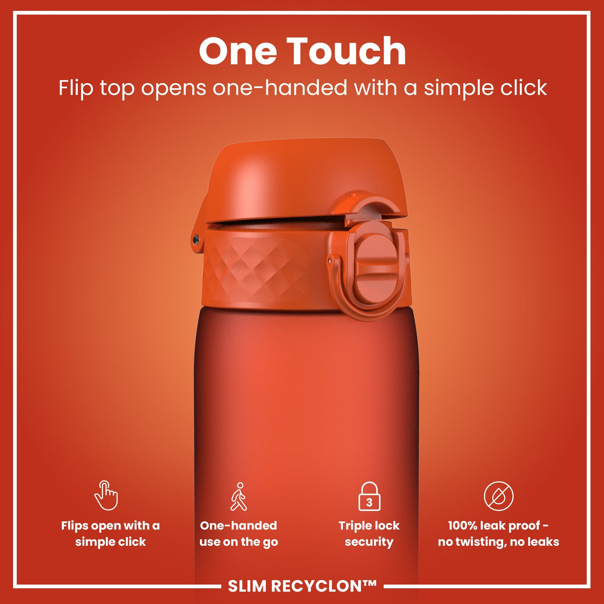 ION8 Leak Proof Slim Water Bottle, Recyclon, Hearty Orange, 500ml (18oz)