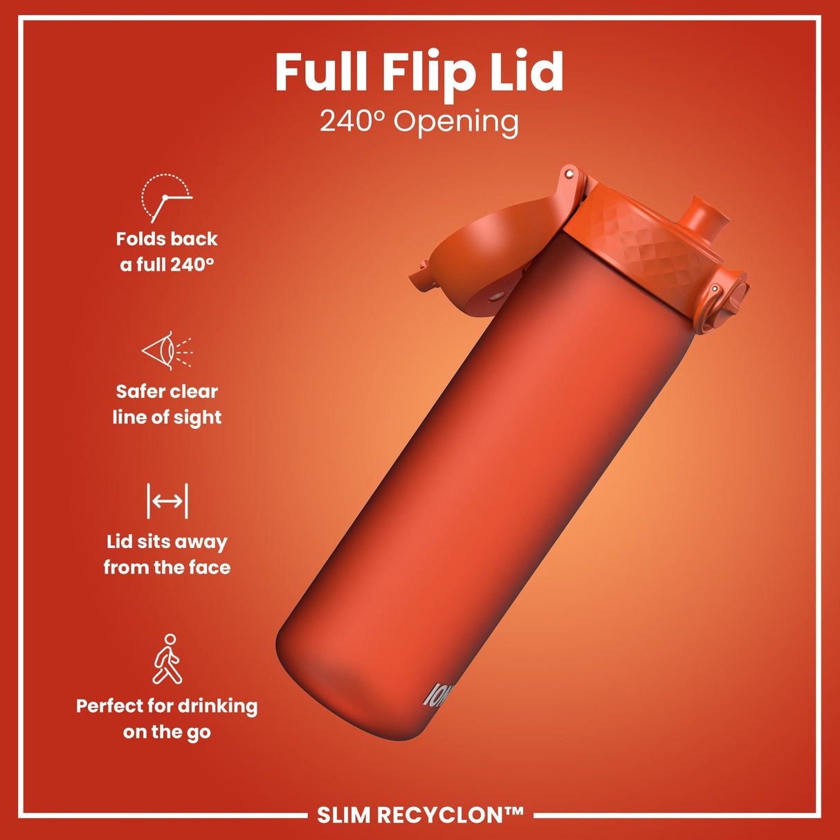 ION8 Leak Proof Slim Water Bottle, Recyclon, Hearty Orange, 500ml (18oz)