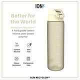 ION8 Leak Proof Slim Water Bottle, Recyclon, Creamy White, 500ml (18oz)