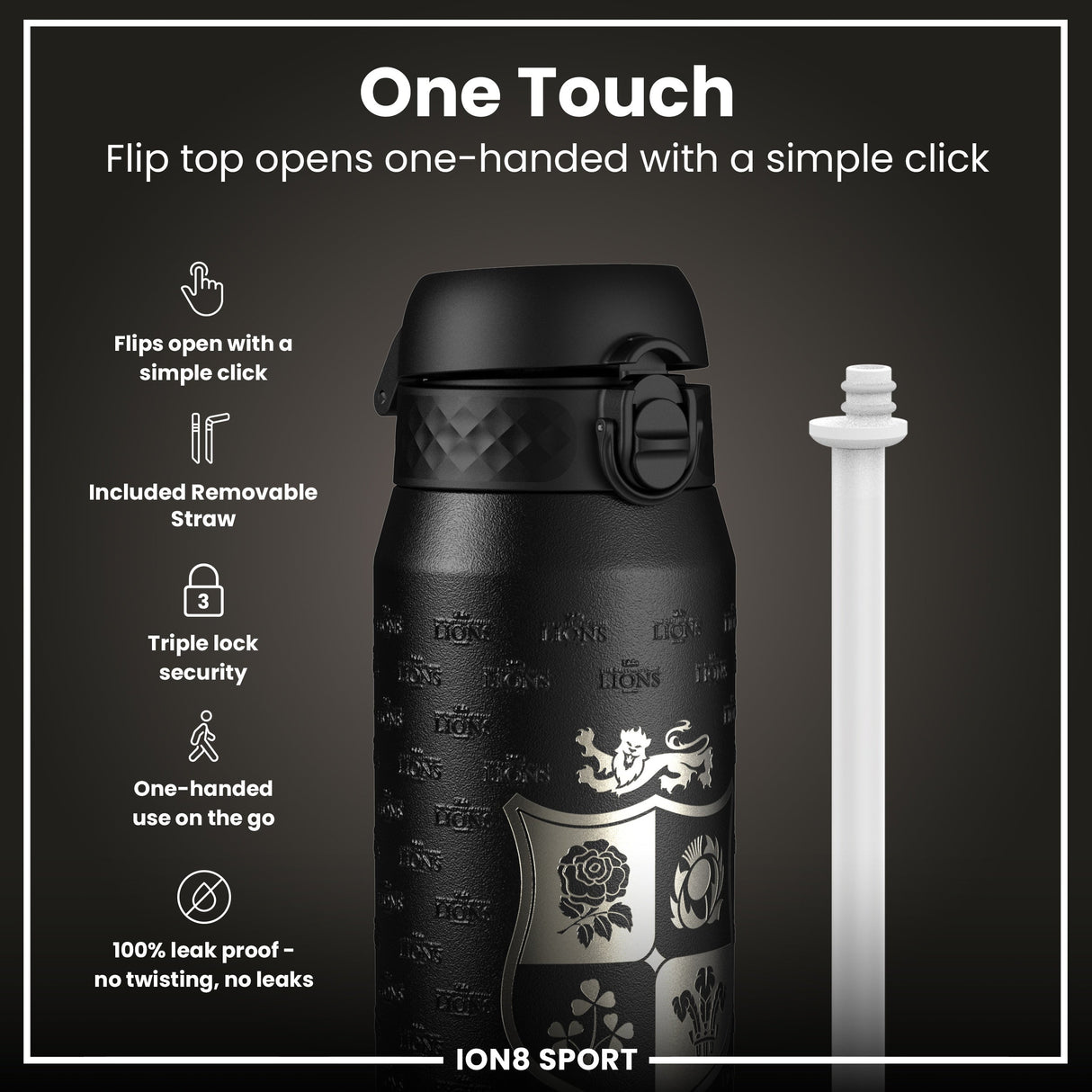 Lions X ION8 Insulated Steel Water Bottle, British & Irish Lions, 750ml (24oz)