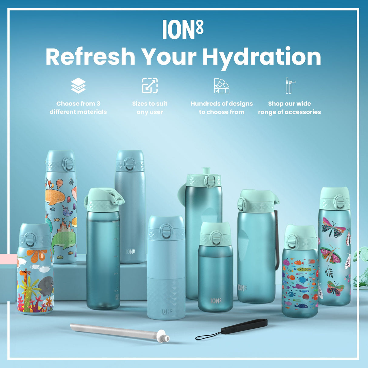 ION8 Leak Proof Kids Water Bottle, Recyclon, Safari, 350ml (12oz)