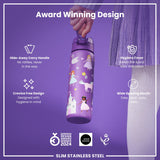 ION8 Leak Proof Slim Thermal Water Bottle, Insulated Steel, Princess, 500ml (17oz)